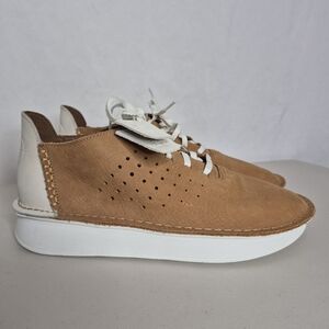 Clarks Velhill Etch Tan Leather Combo Polyveldt Lace-Up Sneaker - Sz 9.5